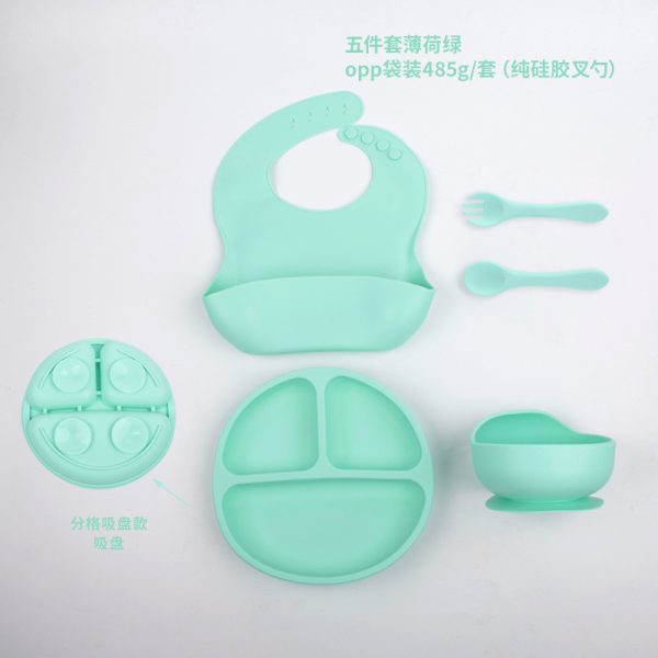 Suction baby feeding bowl plate bib forks spoon